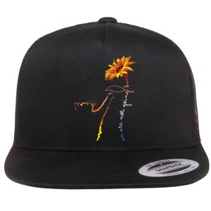 We Are Not Going Back Cute Cat Sunflower Kamala Flat Bill Trucker Hat