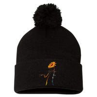 We Are Not Going Back Cute Cat Sunflower Kamala Pom Pom 12in Knit Beanie