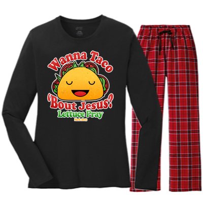 Wana Taco Bout Jesus Lettuce Pray Mark 16:15 Women's Long Sleeve Flannel Pajama Set 