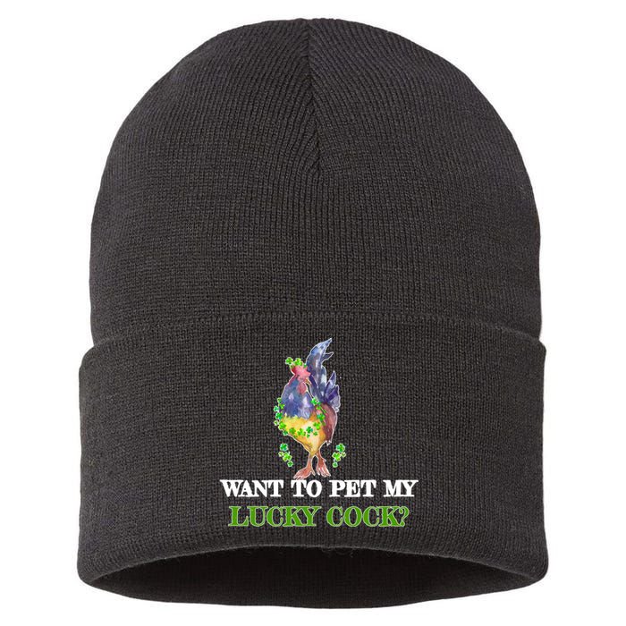 Want To Pet My Lucky Cock St Patrick's Day Sustainable Knit Beanie