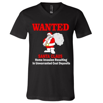 Wanted Santa Claus Home Invasion V-Neck T-Shirt
