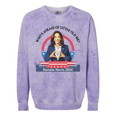 WhoS Afraid Of Little Funny Old Me Kamala Harris 2024 Colorblast Crewneck Sweatshirt