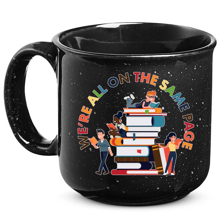 Were All One The Same Page Library Reading Fan Book Lover 15oz Campfire Ceramic Mug
