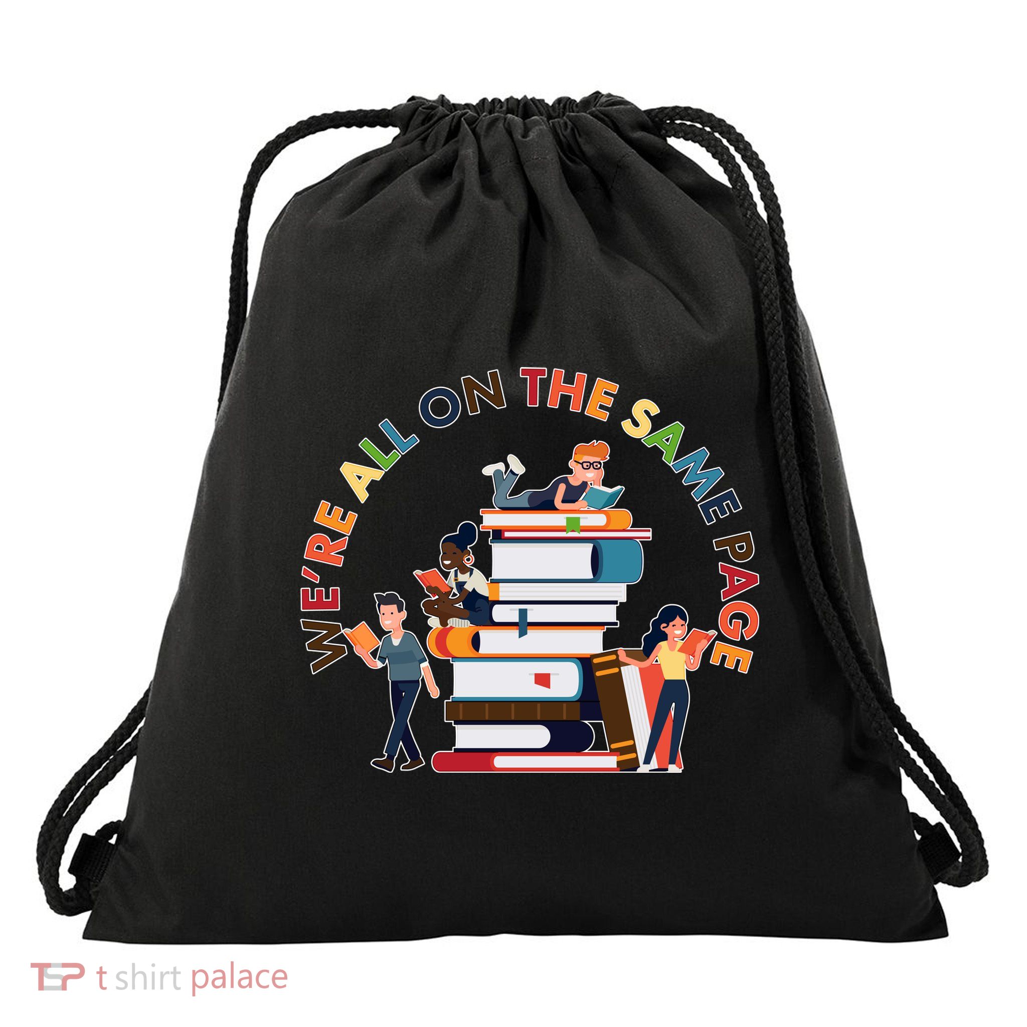Were All One The Same Page Library Reading Fan Book Lover Drawstring Bag