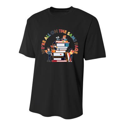 Were All One The Same Page Library Reading Fan Book Lover Youth Performance Sprint T-Shirt