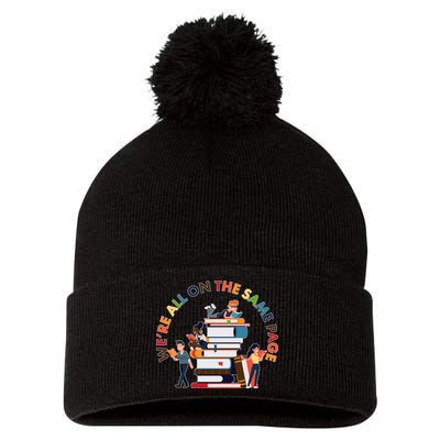 Were All One The Same Page Library Reading Fan Book Lover Pom Pom 12in Knit Beanie