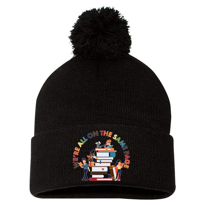 Were All One The Same Page Library Reading Fan Book Lover Pom Pom 12in Knit Beanie