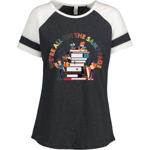 Were All One The Same Page Library Reading Fan Book Lover Enza Ladies Jersey Colorblock Tee