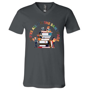 Were All One The Same Page Library Reading Fan Book Lover V-Neck T-Shirt