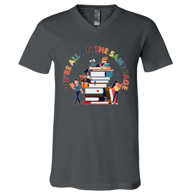 Were All One The Same Page Library Reading Fan Book Lover V-Neck T-Shirt