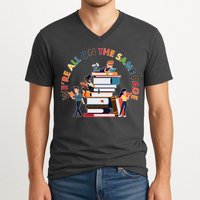 Were All One The Same Page Library Reading Fan Book Lover V-Neck T-Shirt