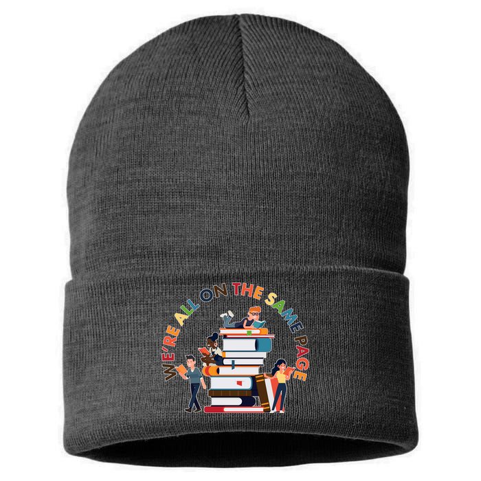 Were All One The Same Page Library Reading Fan Book Lover Sustainable Knit Beanie