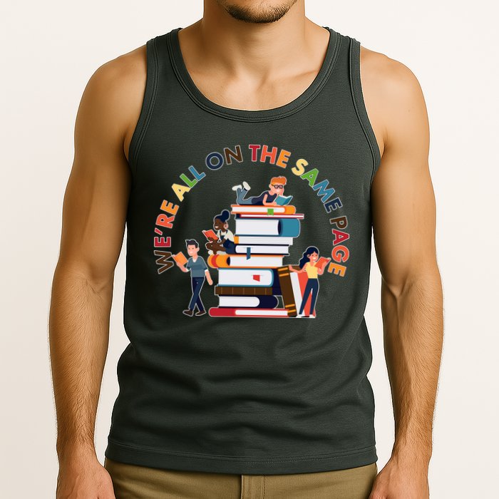 Were All One The Same Page Library Reading Fan Book Lover Tank Top