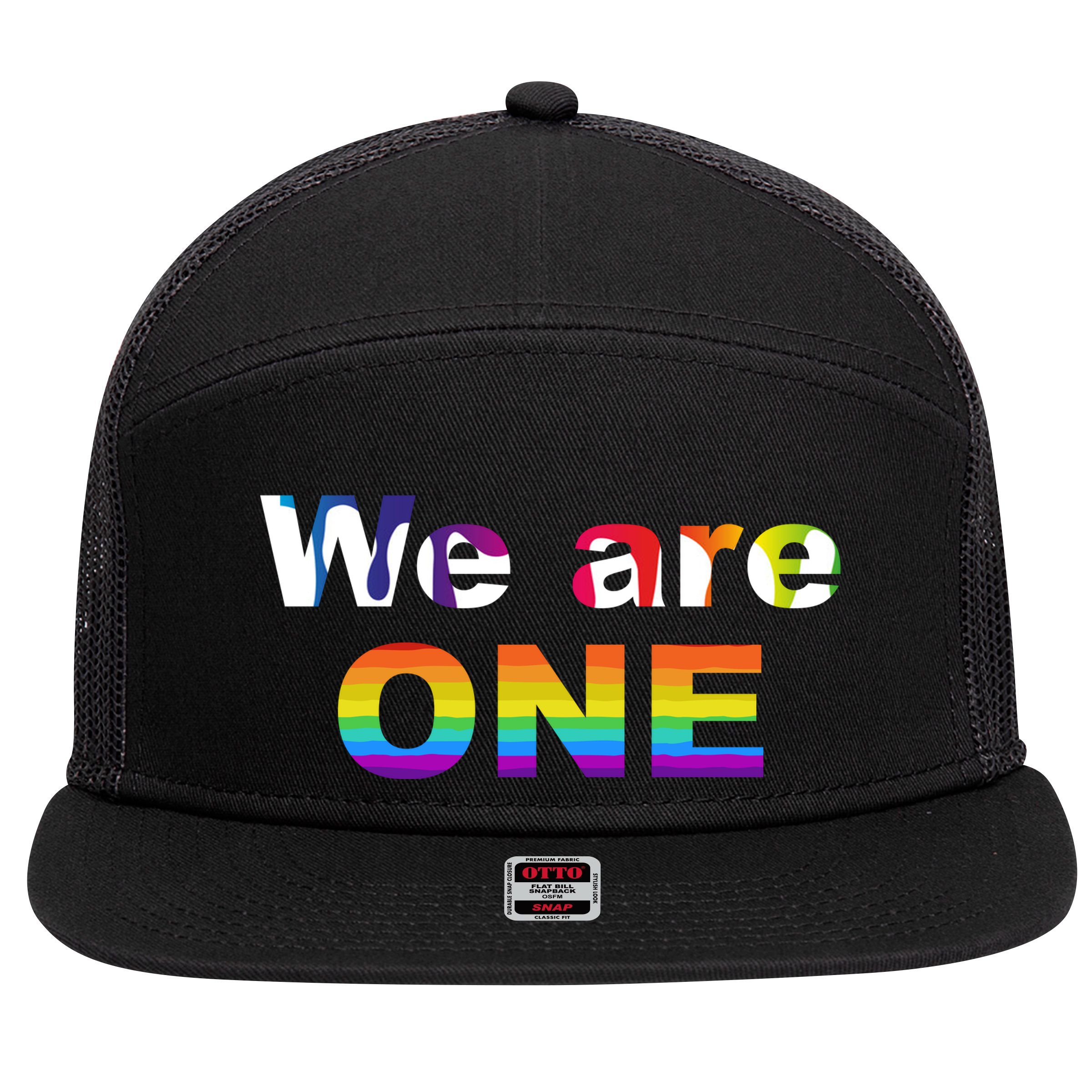 We Are One LGBTQ 7 Panel Mesh Trucker Snapback Hat