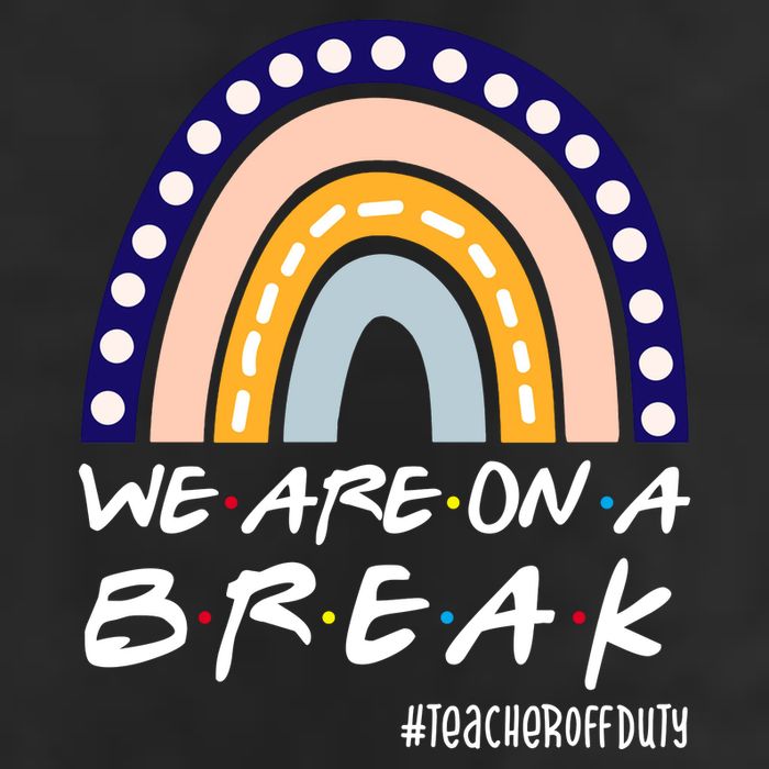 We Are On A Break Teacher Off Duty Friends Rainbow 7 Panel Mesh Trucker Snapback Hat