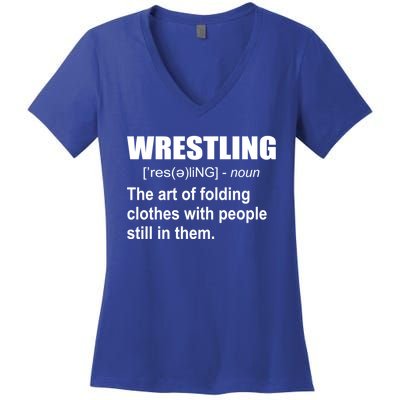 Wrestling Art Of Folding Clothes With People Still In Them Gift Women's V-Neck T-Shirt