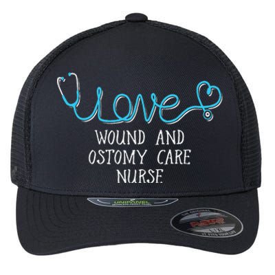 Wound And Ostomy Care Nurse Stethoscope Scripted Wit Flexfit Unipanel Trucker Cap