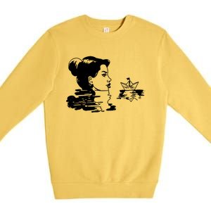 Woman And Paper Ship Premium Crewneck Sweatshirt