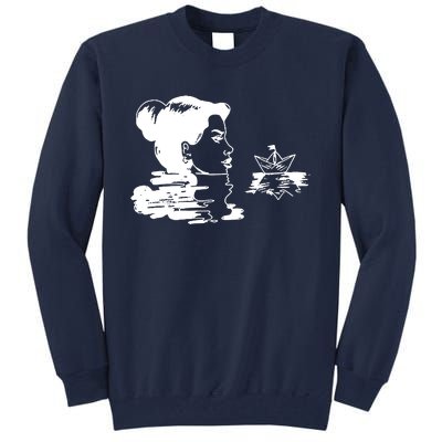 Woman And Paper Ship Tall Sweatshirt