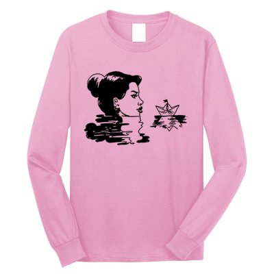 Woman And Paper Ship Long Sleeve Shirt