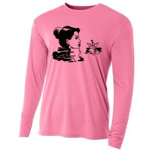 Woman And Paper Ship Cooling Performance Long Sleeve Crew