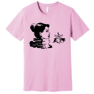 Woman And Paper Ship Premium T-Shirt