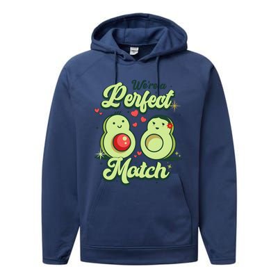 We A Perfect Match Happy Valentines Day Couples Avocado Performance Fleece Hoodie