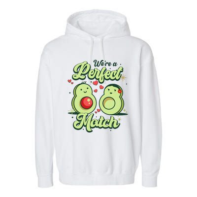 We A Perfect Match Happy Valentines Day Couples Avocado Garment-Dyed Fleece Hoodie