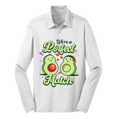 We A Perfect Match Happy Valentines Day Couples Avocado Silk Touch Performance Long Sleeve Polo