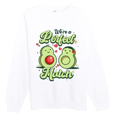 We A Perfect Match Happy Valentines Day Couples Avocado Premium Crewneck Sweatshirt