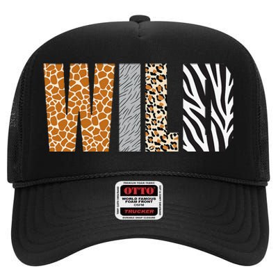 Wild Animal Pattern Giraffe Wolf Leopard Zebra Animal Print High Crown Mesh Back Trucker Hat