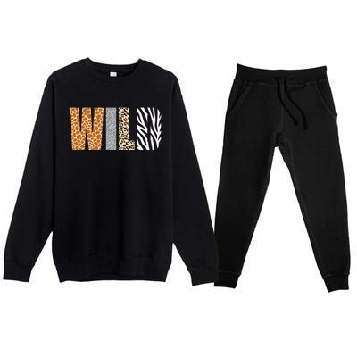 Wild Animal Pattern Giraffe Wolf Leopard Zebra Animal Print Premium Crewneck Sweatsuit Set