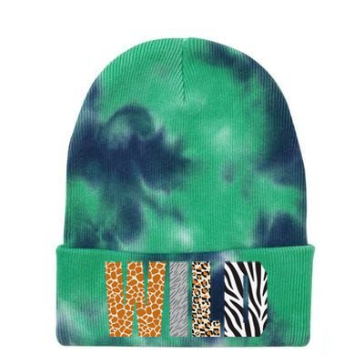 Wild Animal Pattern Giraffe Wolf Leopard Zebra Animal Print Tie Dye 12in Knit Beanie