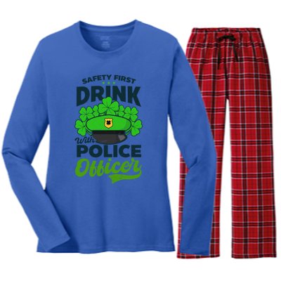 With A Police Officer Design St Patricks Police Cool Gift Women's Long Sleeve Flannel Pajama Set 