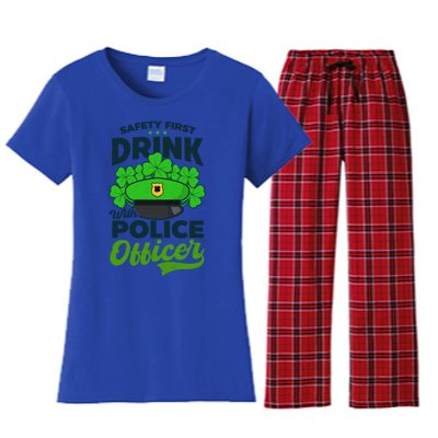 With A Police Officer Design St Patricks Police Cool Gift Women's Flannel Pajama Set