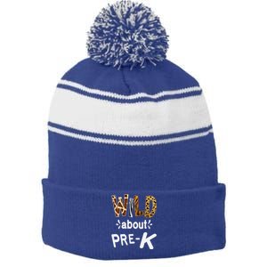 Wild About Pregiftk Teacher Student First Day Of Kindergarten Gift Stripe Pom Pom Beanie