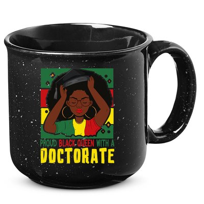 Womens Afro Proud Black Queen With PhD Graduation Doctorate 15oz Campfire Ceramic Mug