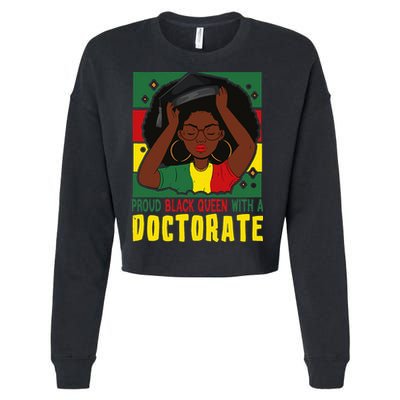 Womens Afro Proud Black Queen With PhD Graduation Doctorate Cropped Pullover Crew
