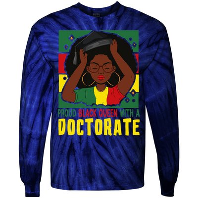 Womens Afro Proud Black Queen With PhD Graduation Doctorate Tie-Dye Long Sleeve Shirt