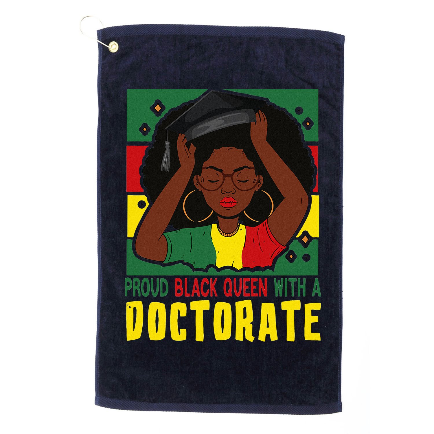 Womens Afro Proud Black Queen With PhD Graduation Doctorate Golf Towel