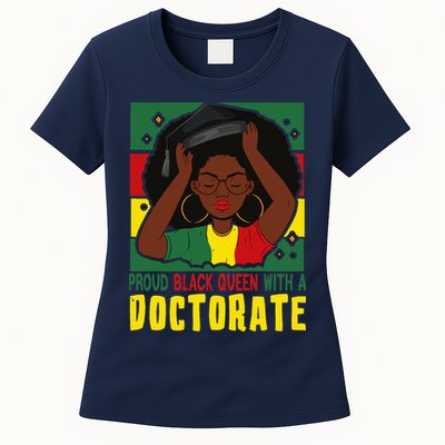 Womens Afro Proud Black Queen With PhD Graduation Doctorate Womens T-Shirt