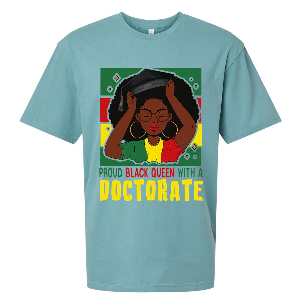 Womens Afro Proud Black Queen With PhD Graduation Doctorate Sueded Cloud Jersey T-Shirt