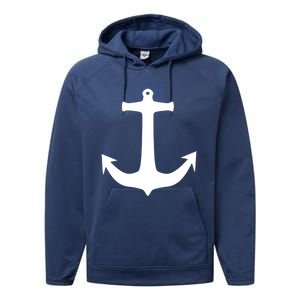 White Anchor Preppy Nautical Boating Meaningful Gift Performance Fleece Hoodie