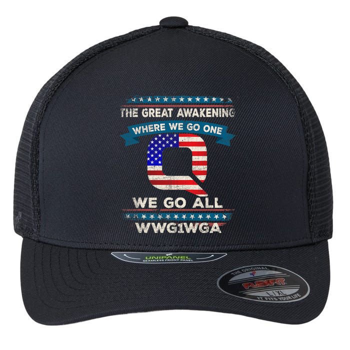 We Are Q | QAnon Flag WWG1WGA Q Anon Flexfit Unipanel Trucker Cap