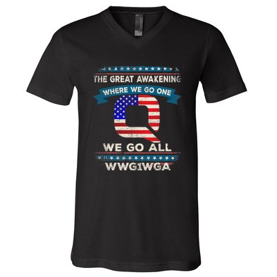 We Are Q | QAnon Flag WWG1WGA Q Anon V-Neck T-Shirt