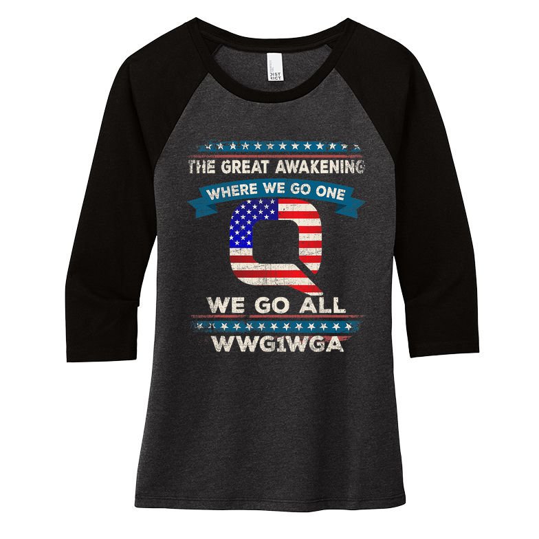 We Are Q | QAnon Flag WWG1WGA Q Anon Women's Tri-Blend 3/4-Sleeve Raglan Shirt