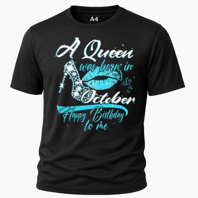 Womens A Queen Was Born In October Happy Birthday To Me Performance Shirt