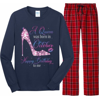 Womens A Queen Was Born In October Happy Birthday To Me High Heel Long Sleeve Pajama Set