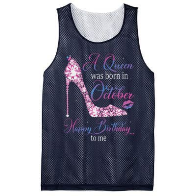 Womens A Queen Was Born In October Happy Birthday To Me High Heel Mesh Reversible Basketball Jersey Tank