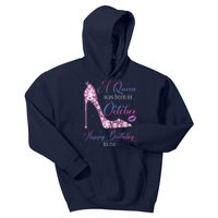 Womens A Queen Was Born In October Happy Birthday To Me High Heel Kids Hoodie